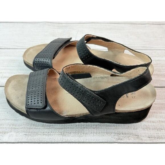 NAOT Women’s Vivian Wedge Sandal Jet Black Adjustable Buckle Size EU 38 - Picture 2 of 7